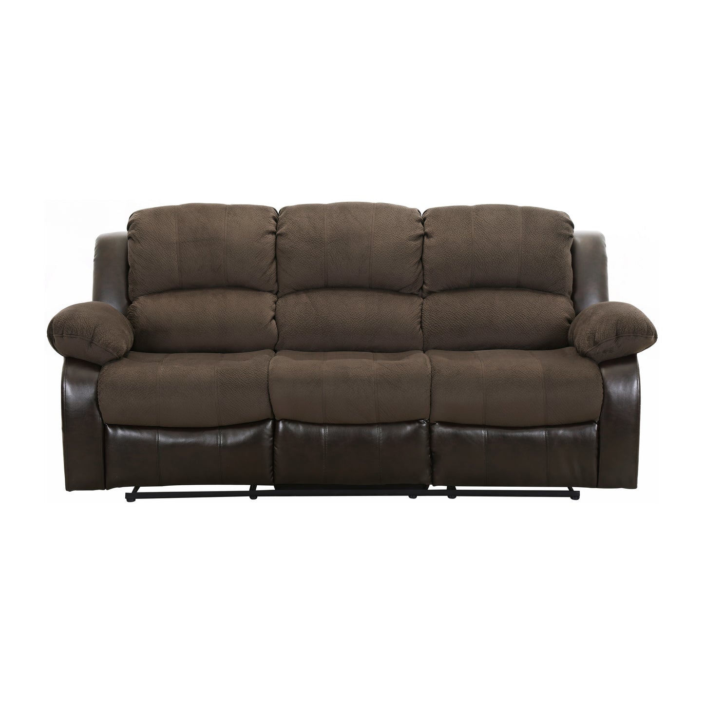 Chocolate Manual Reclining Sofa with Faux Leather Trim