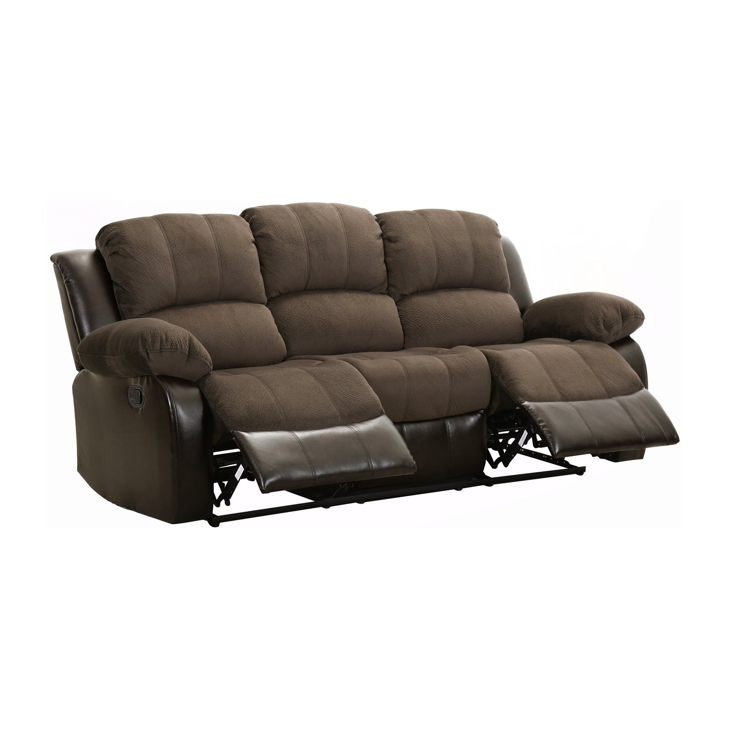 Chocolate Manual Reclining Sofa with Faux Leather Trim