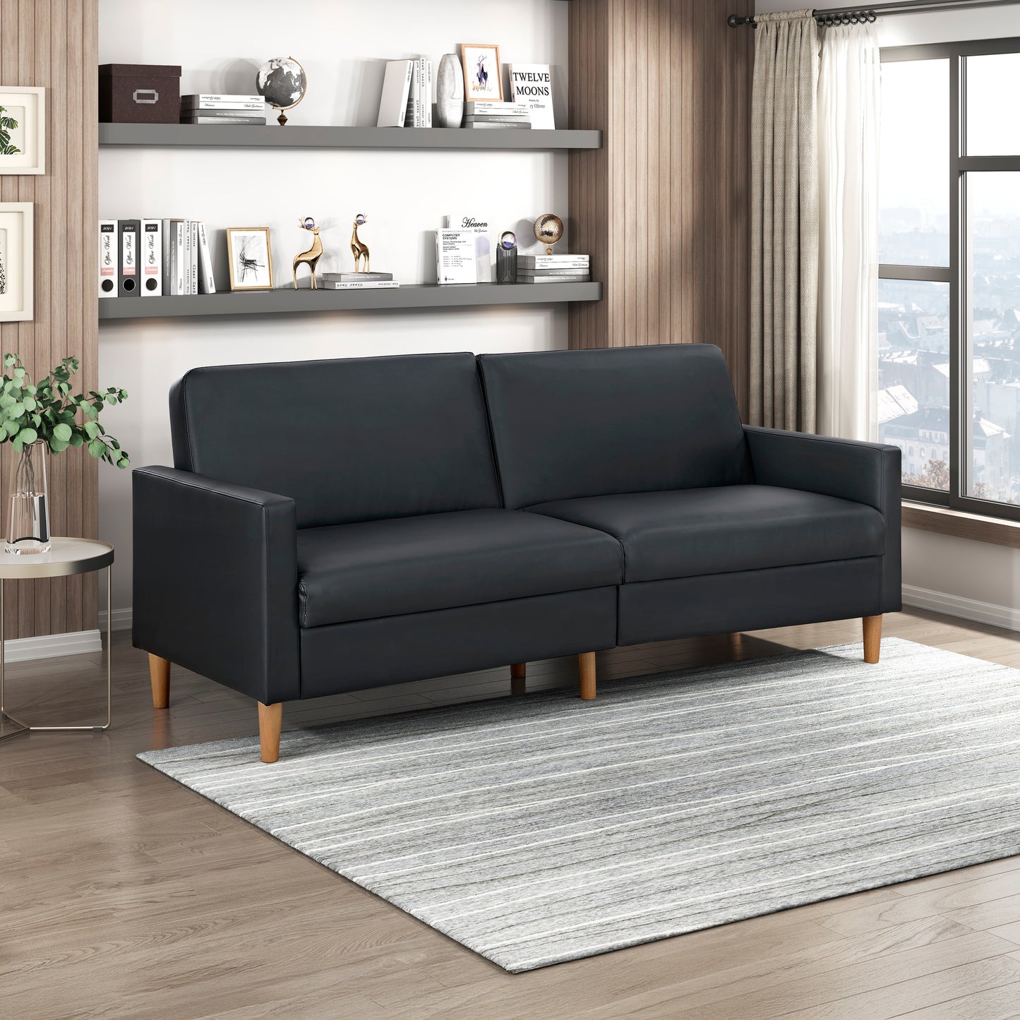 Faux Leather Convertible Futon Sofa Bed