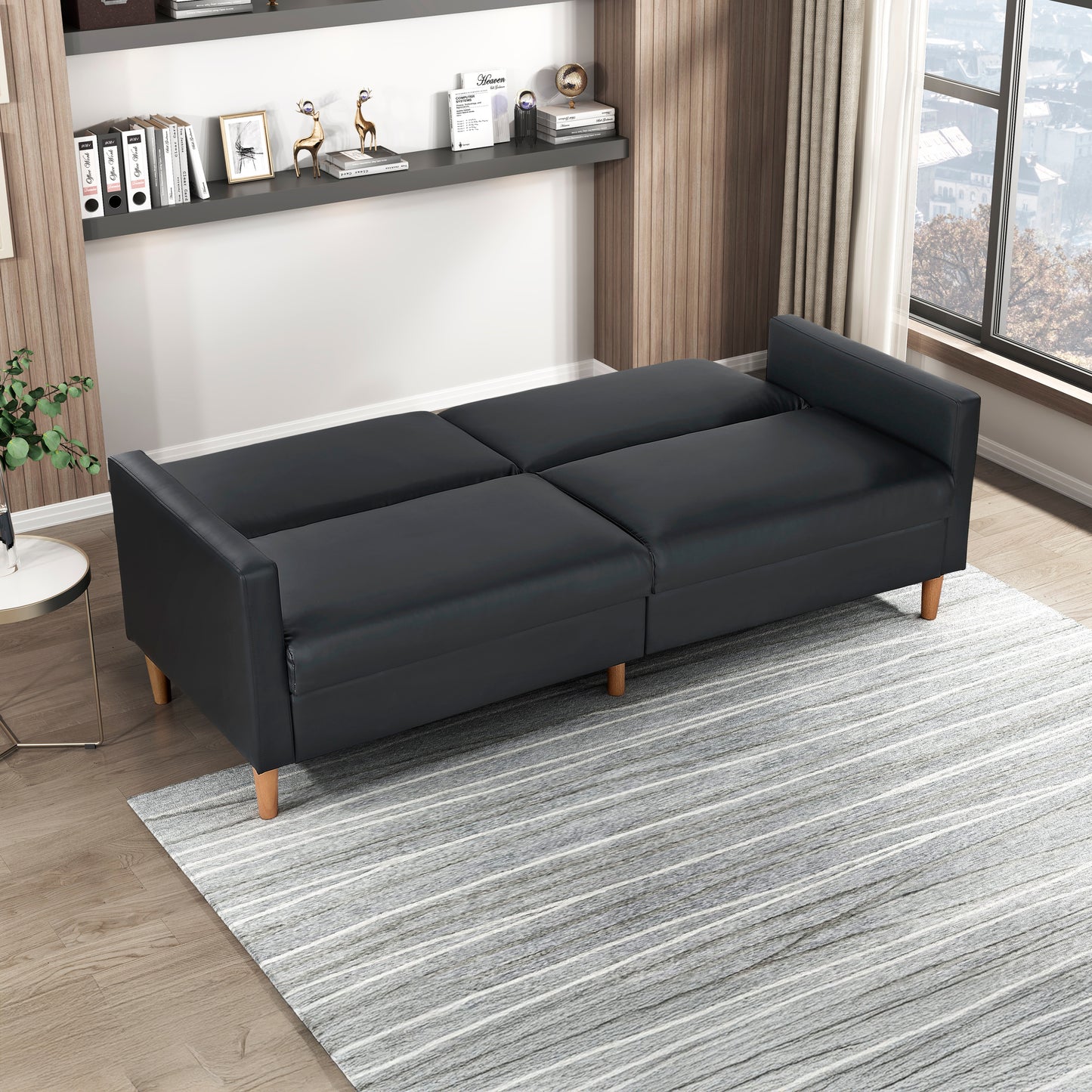 Faux Leather Convertible Futon Sofa Bed