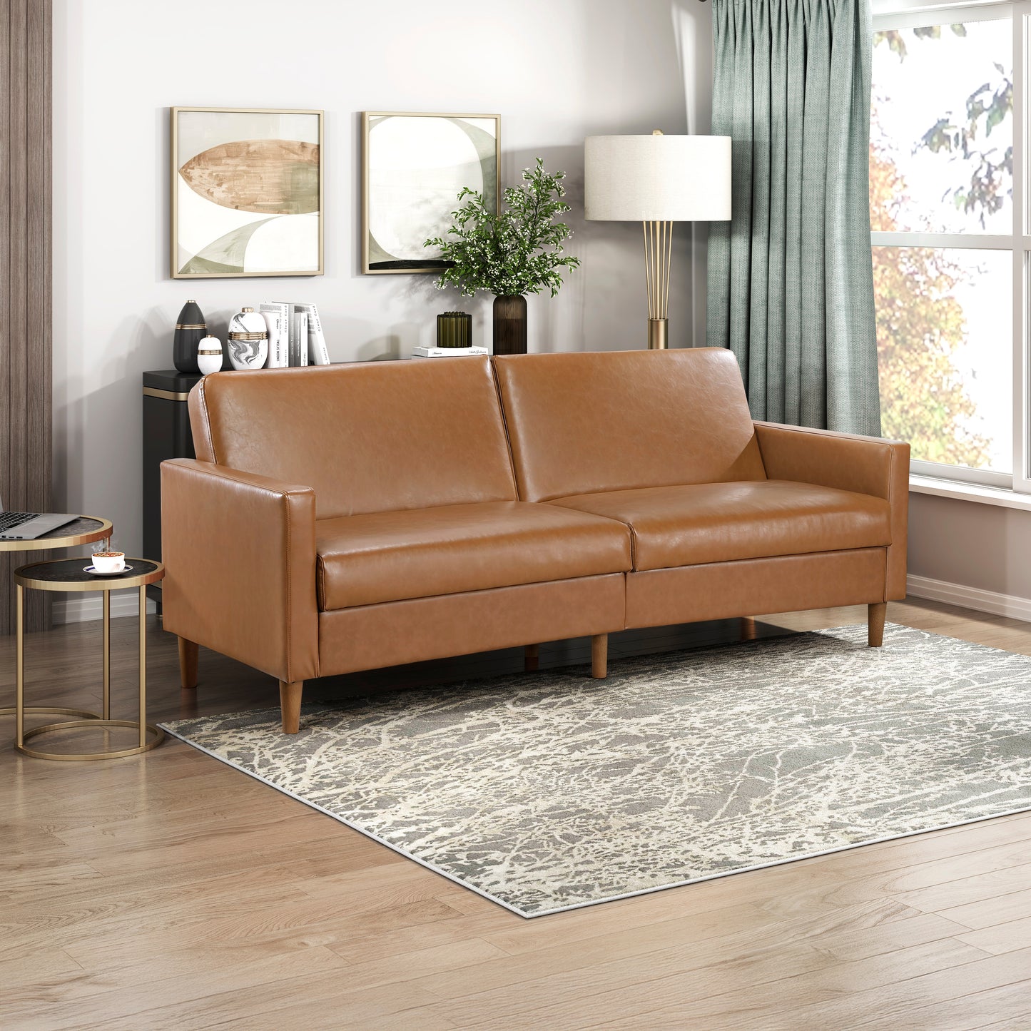 Faux Leather Convertible Futon Sofa Bed
