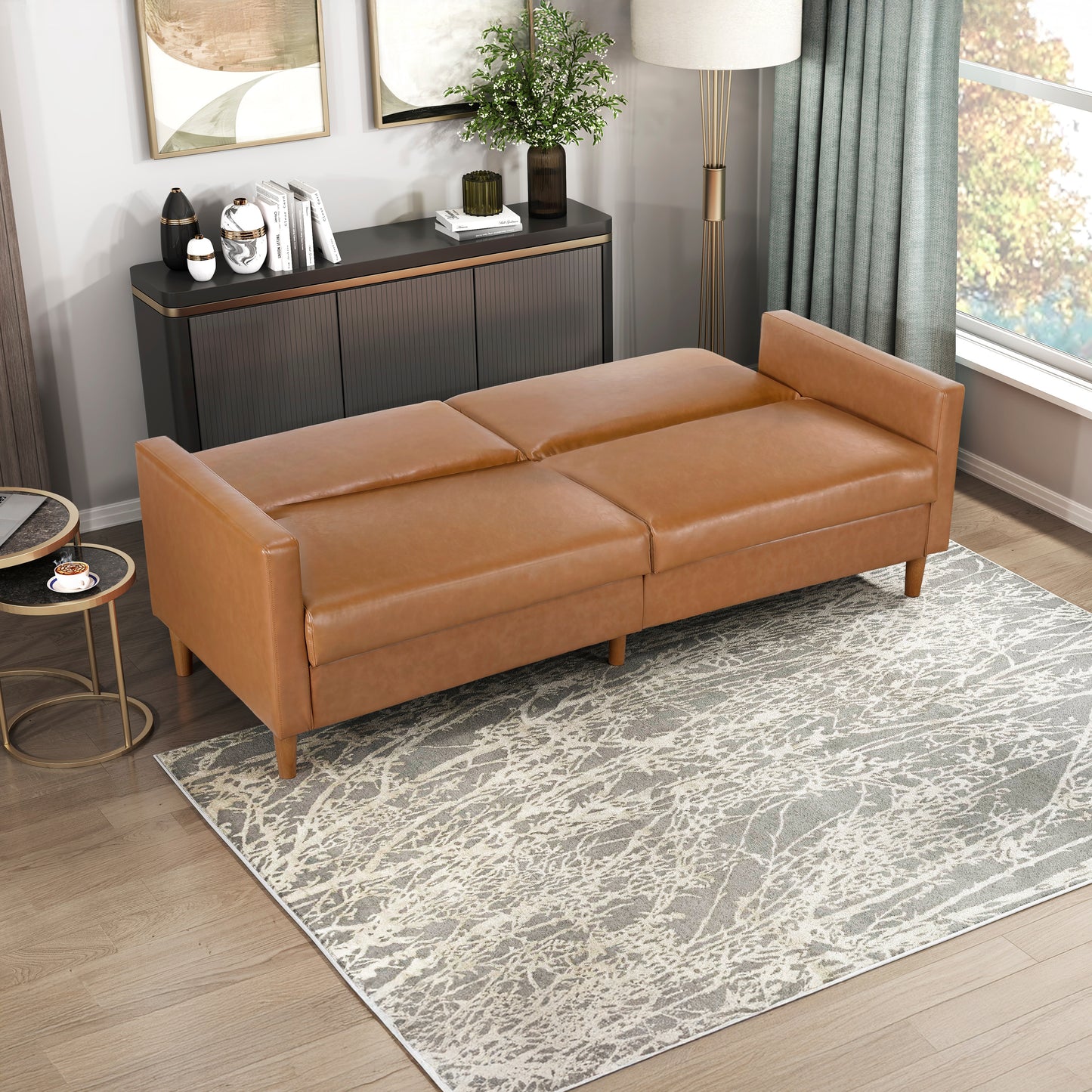 Faux Leather Convertible Futon Sofa Bed