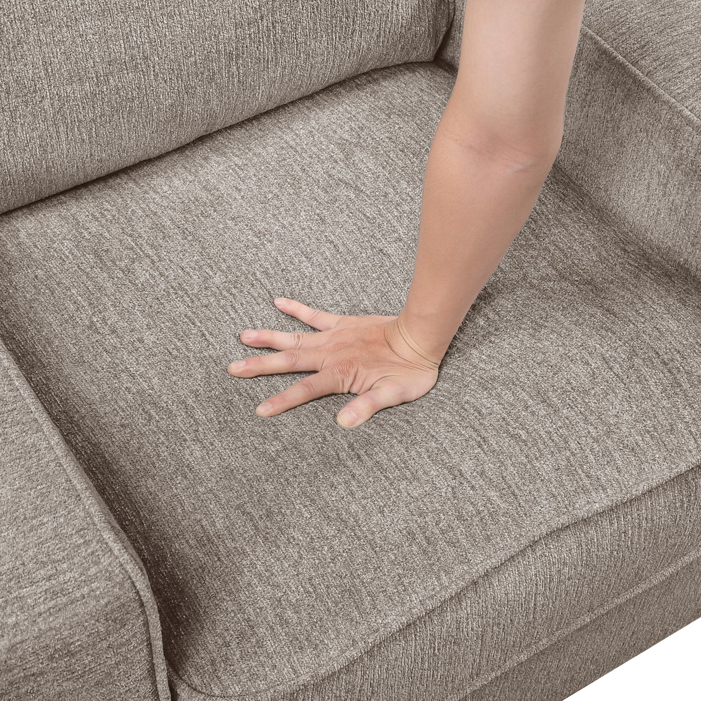 Taupe Chenille Sofa with Reversible Cushions