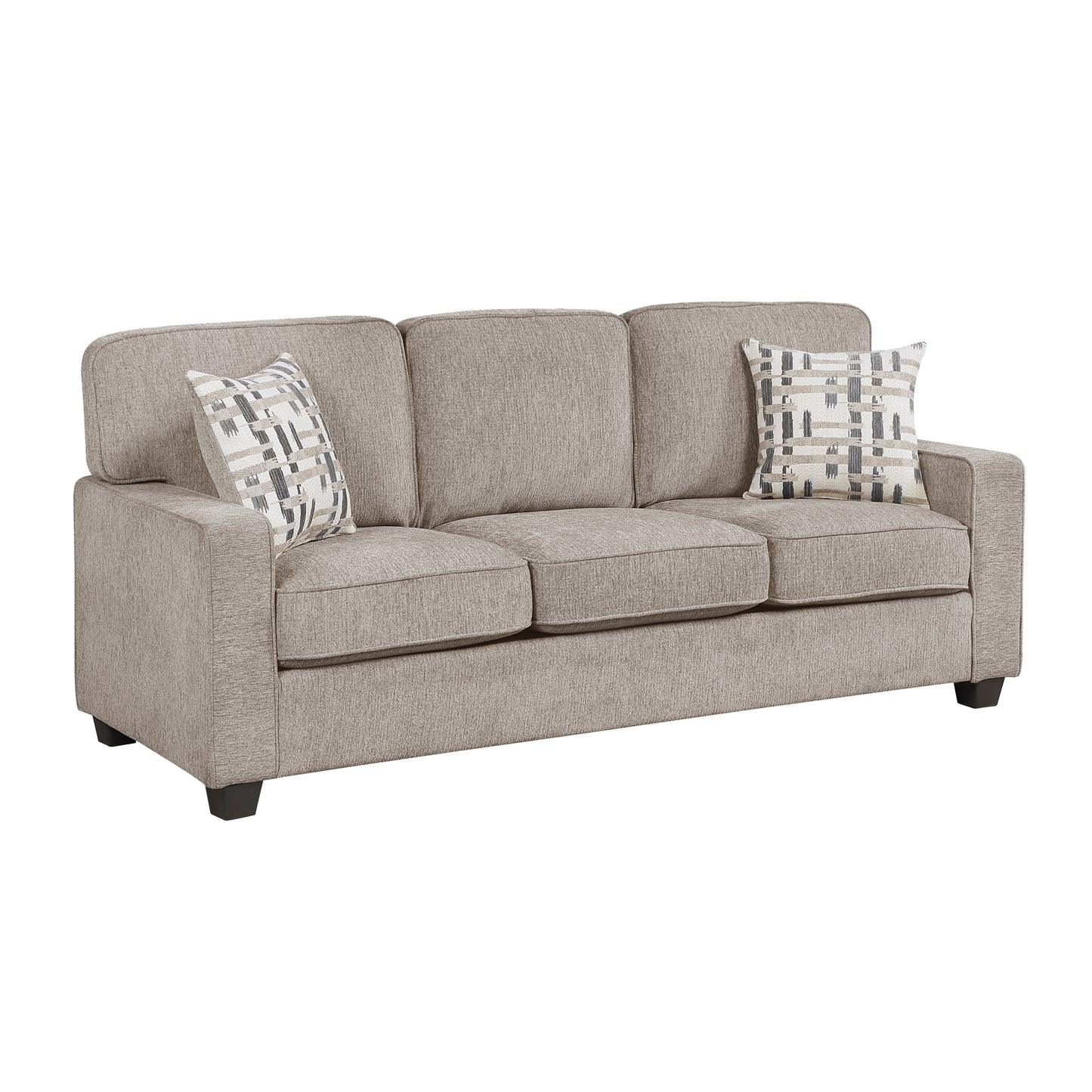 Taupe Chenille Sofa with Reversible Cushions