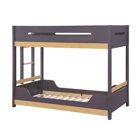 Plum & Natural Finish Twin Over Twin Wood Bunk Bed