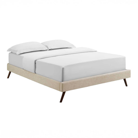 Full Size Beige Upholstered Platform Bed Frame