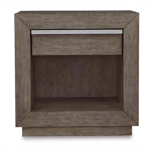 Weathered Gray Oak Nightstand with USB & Power Outlet