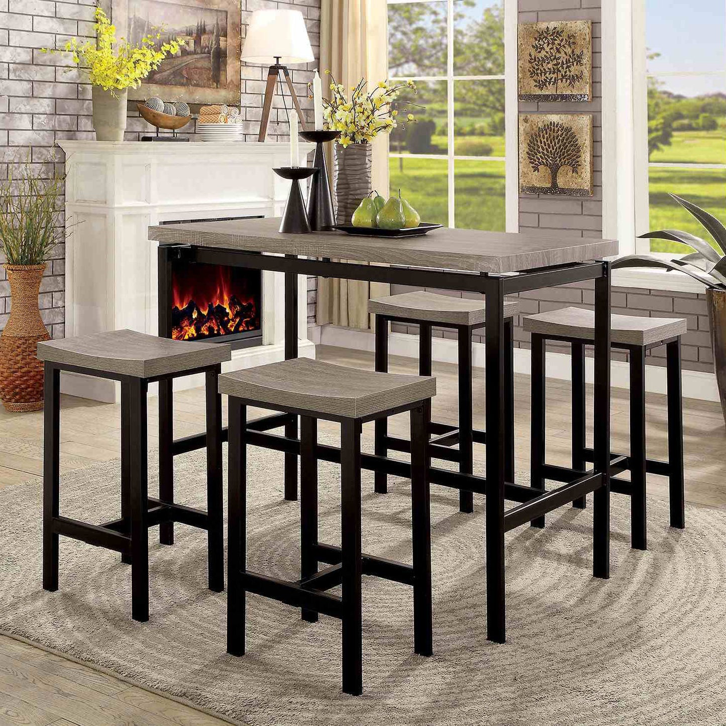 Gray Woodgrain Top 5-Piece Counter Height Dining Set