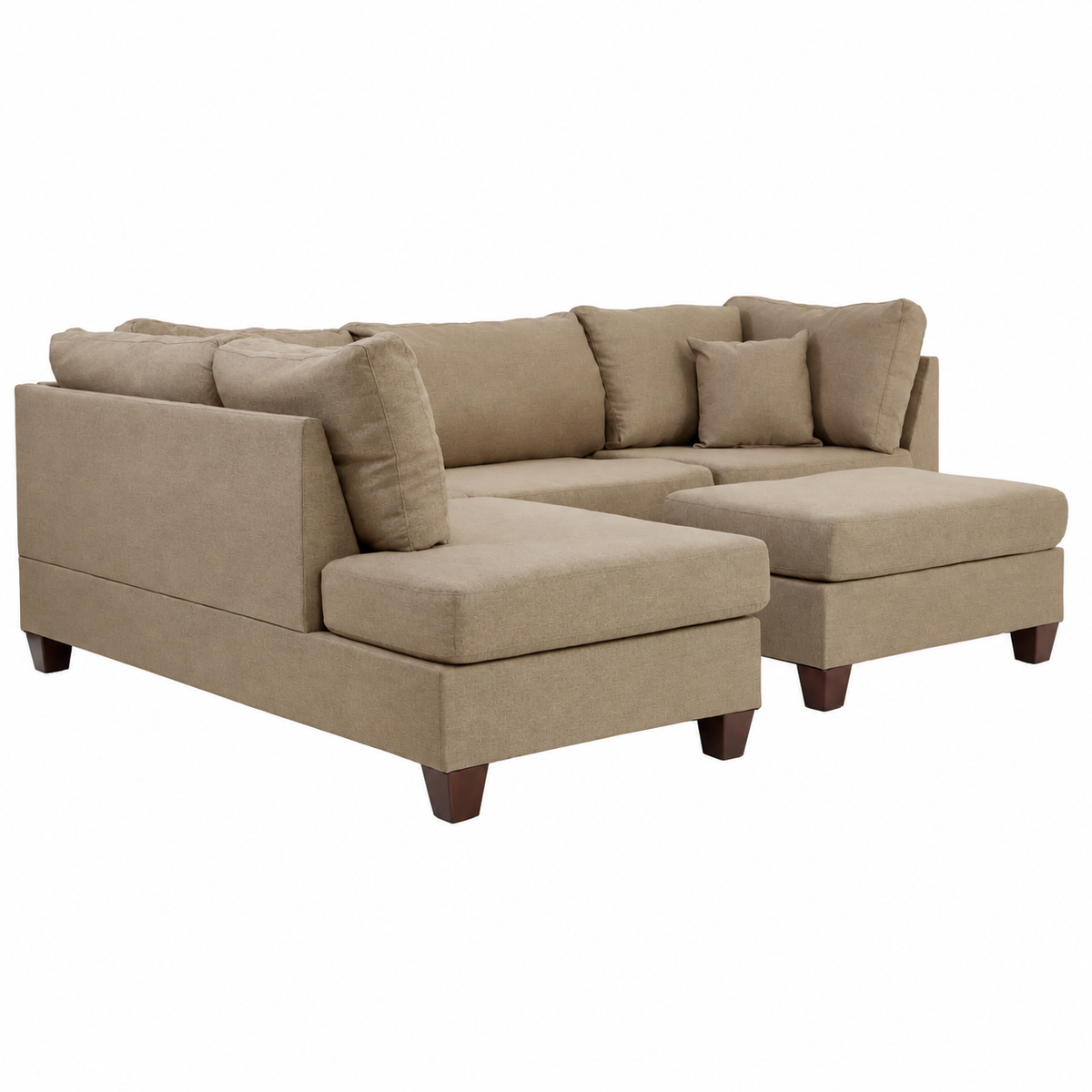 Beige Reversible Chaise Sectional with Ottoman