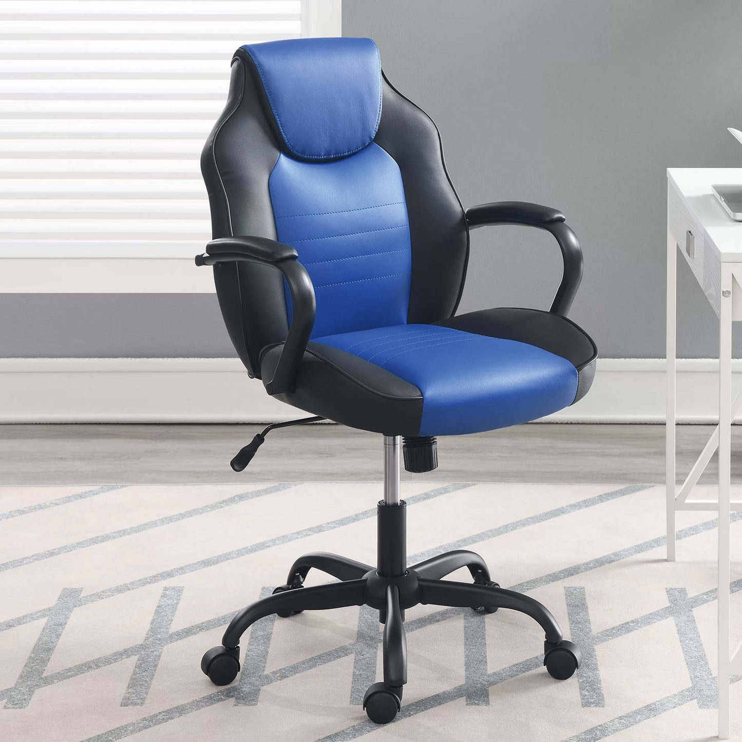 Blue and Black Faux Leather Adjustable Office Chair