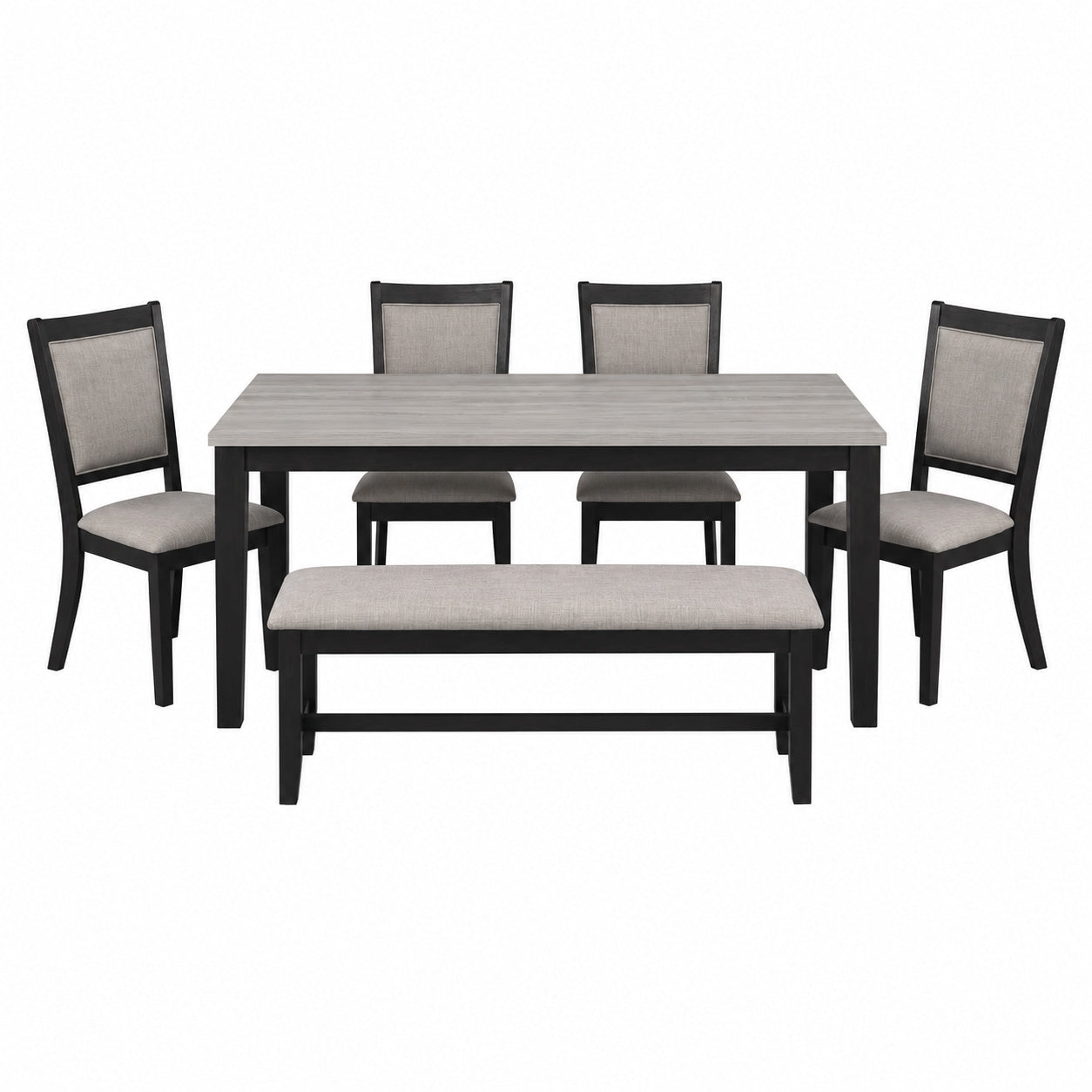 6 Piece Dining Set with Bench & Upholstered Chairs