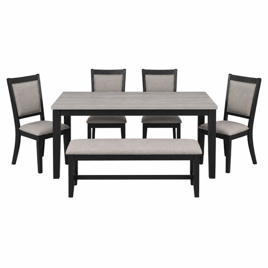 6 Piece Dining Set with Bench & Upholstered Chairs
