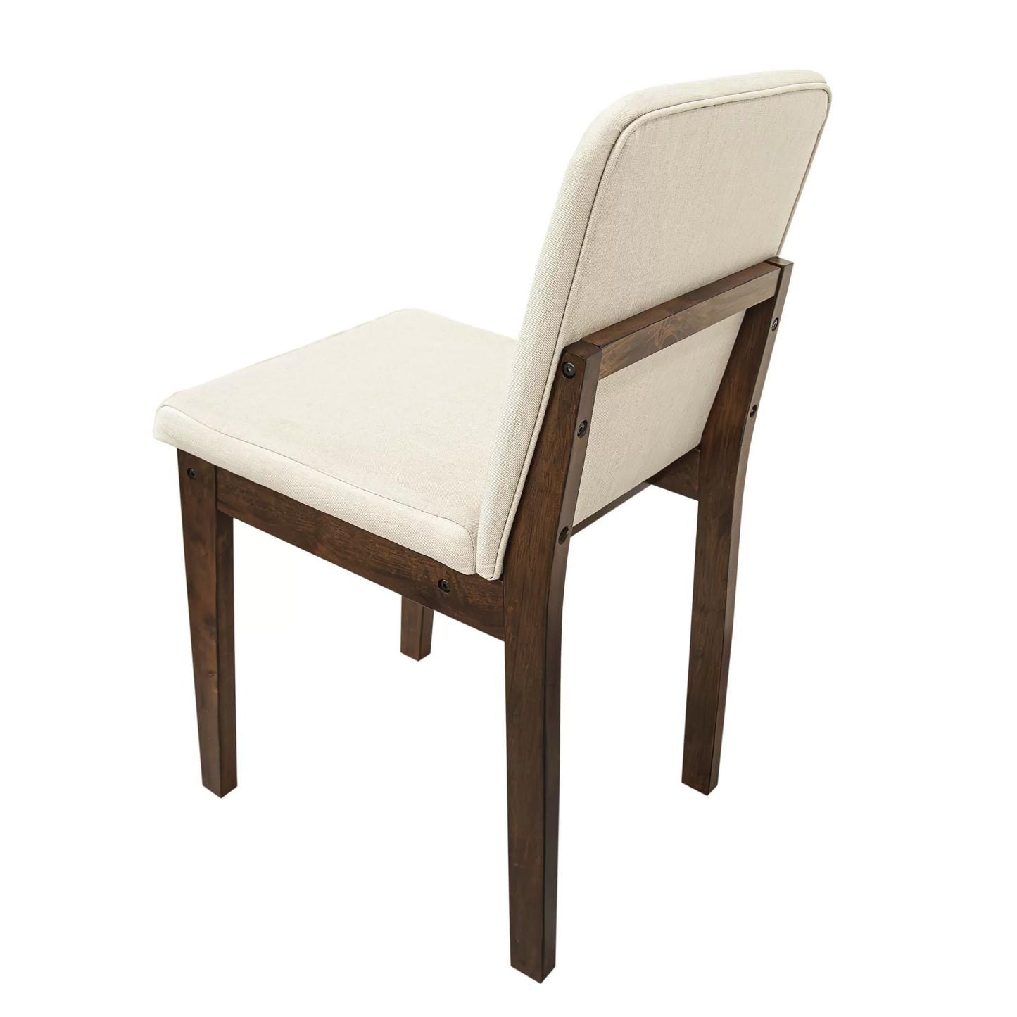5 Piece Dining Set Dark Walnut & Beige Chairs