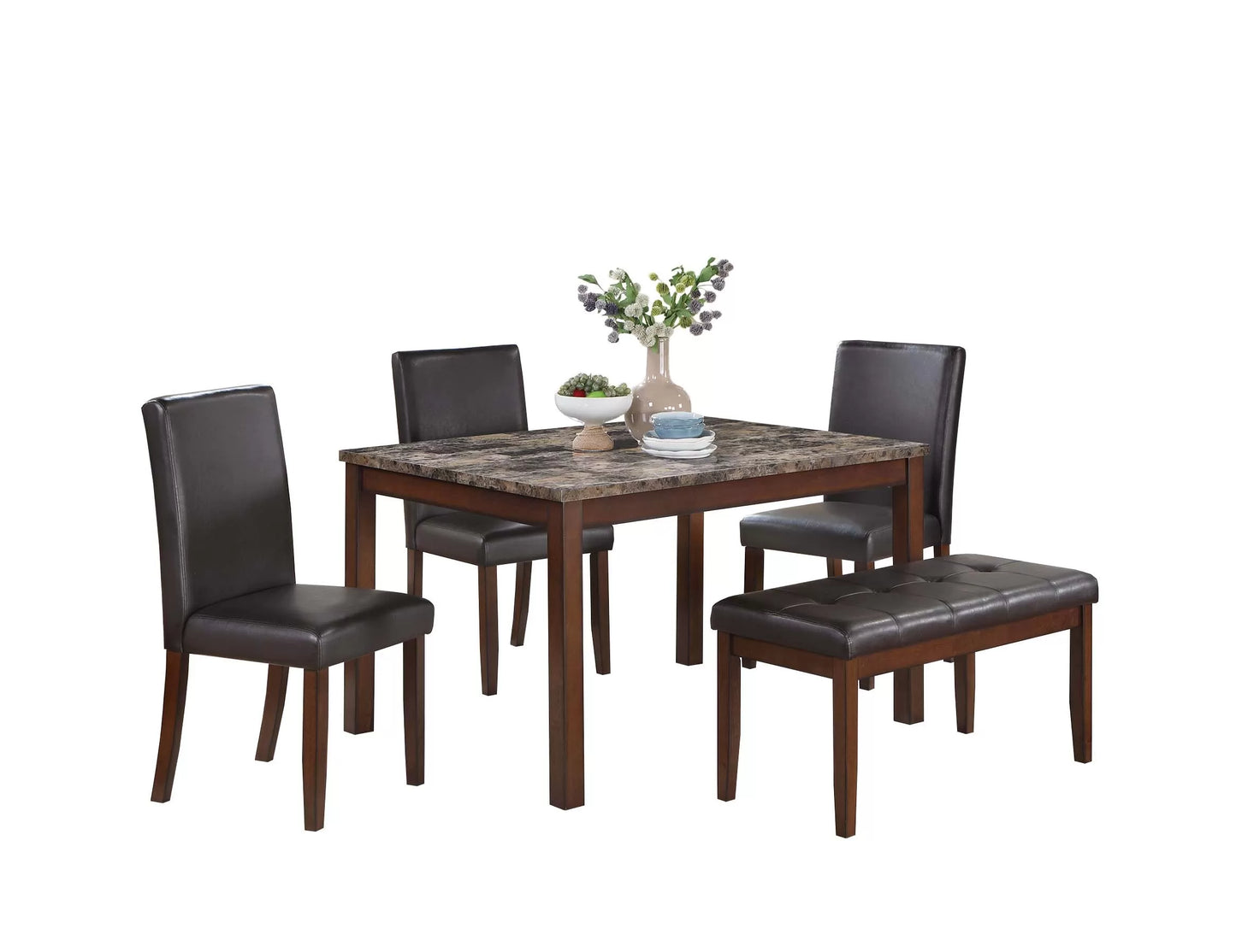 5PC Faux Marble Top Dining Set