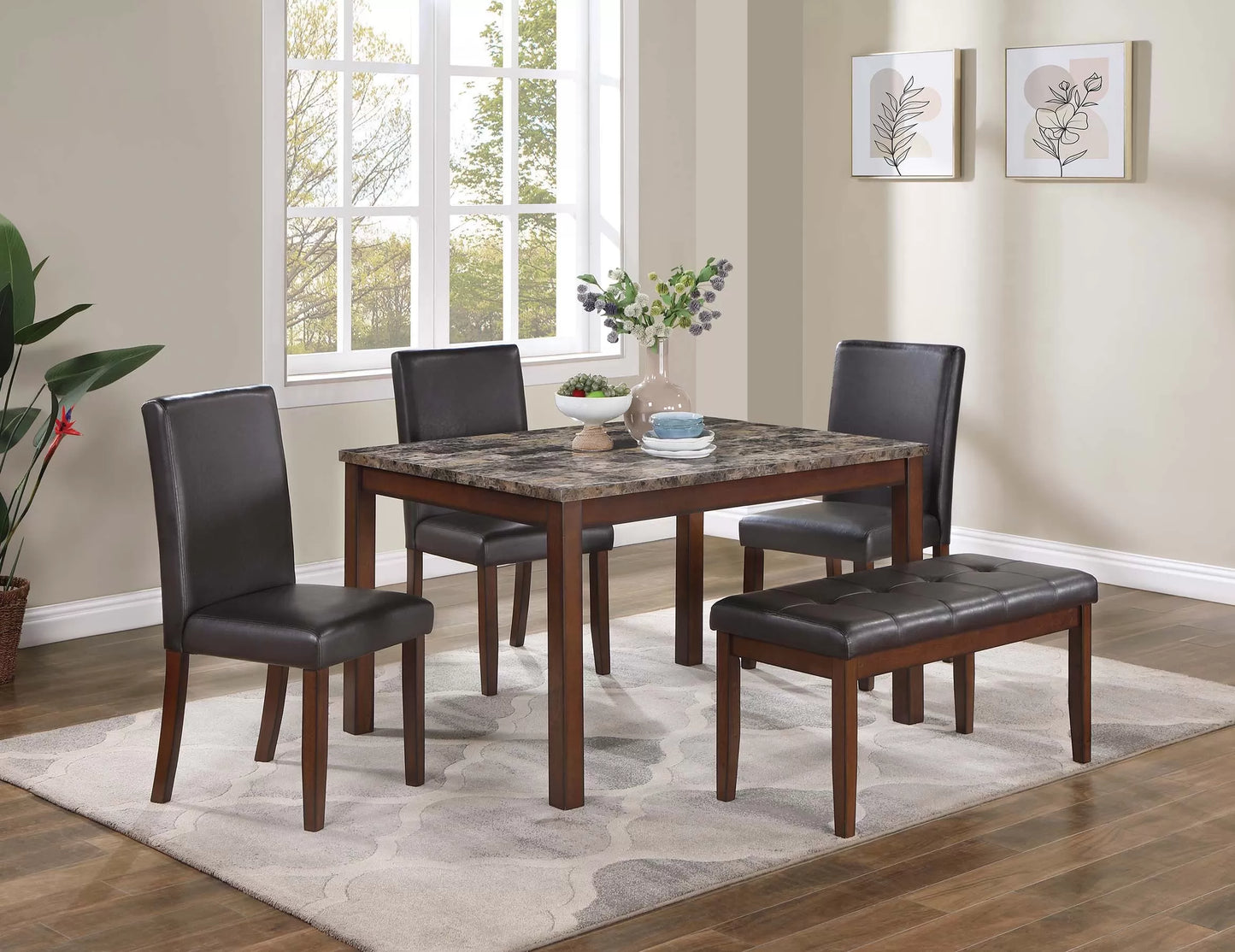 5PC Faux Marble Top Dining Set