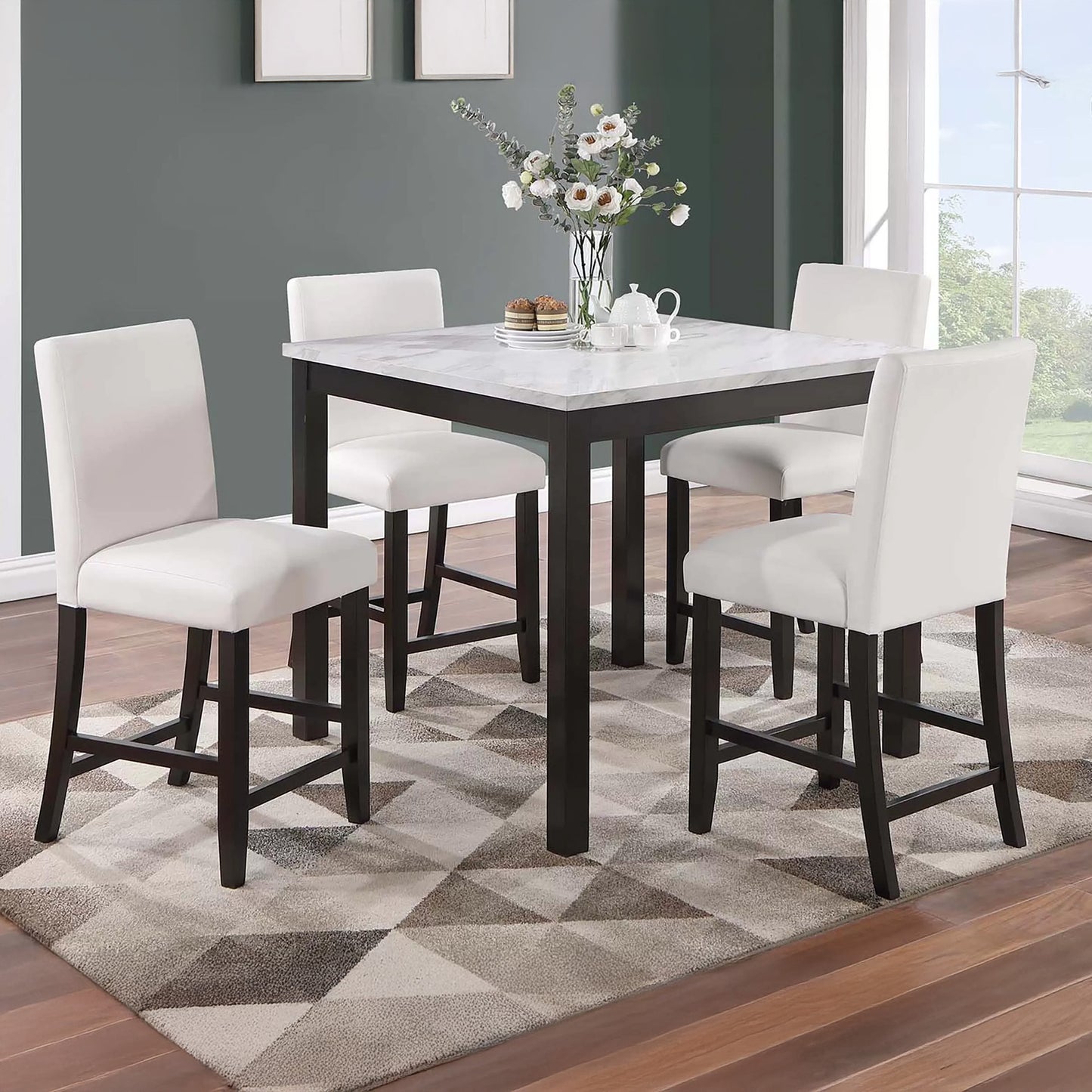 Counter Height Dining Set With Faux Marble Top