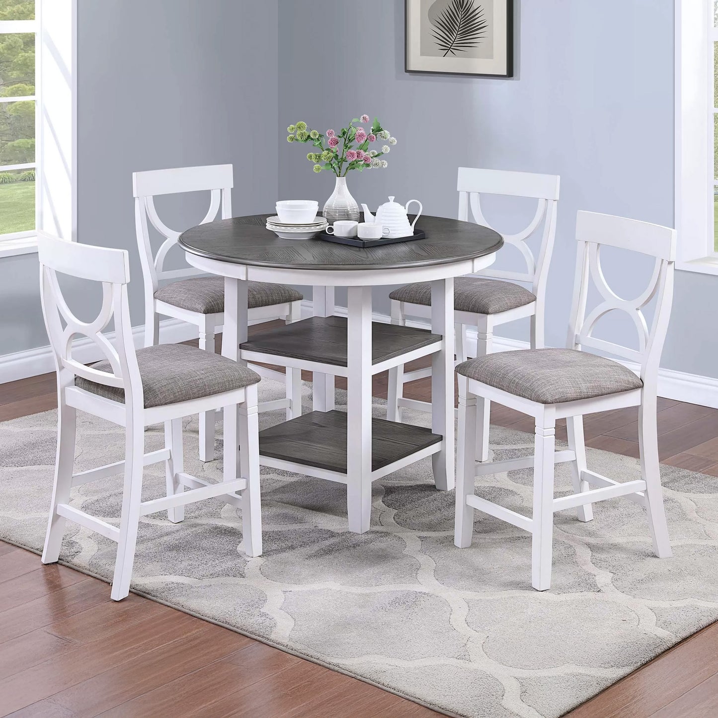 Counter Height Dining Set with Storage Shelves