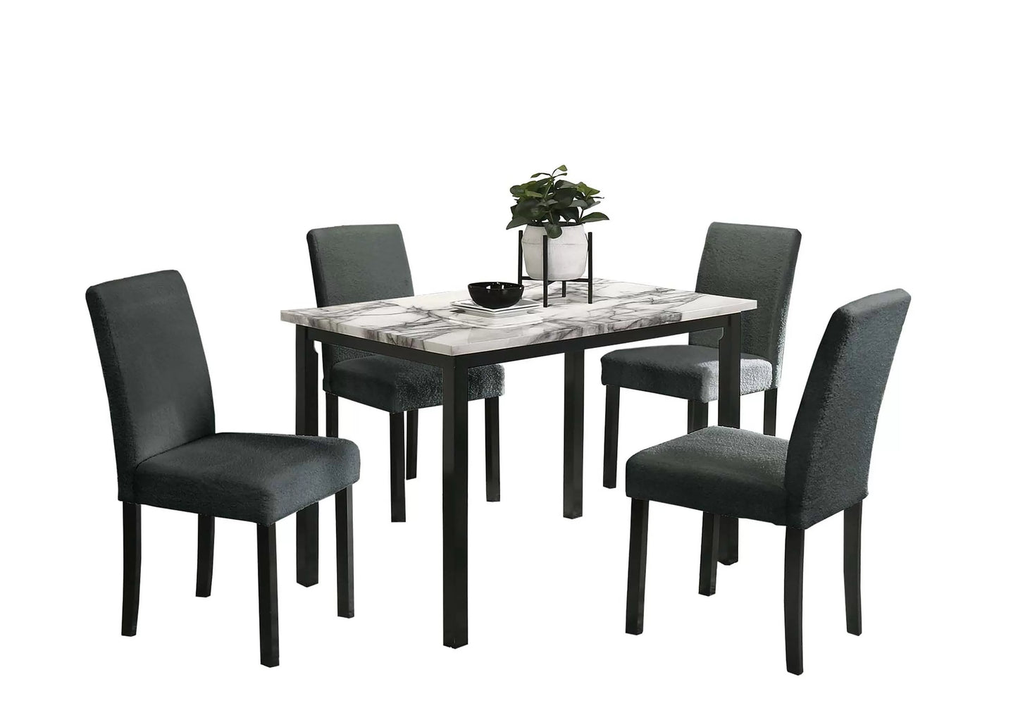 5PC White Faux Marble Top Dining Set