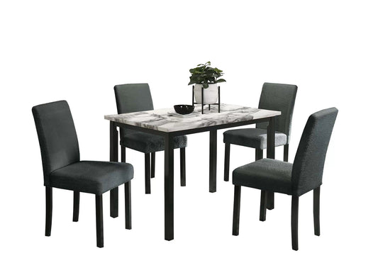 5PC White Faux Marble Top Dining Set