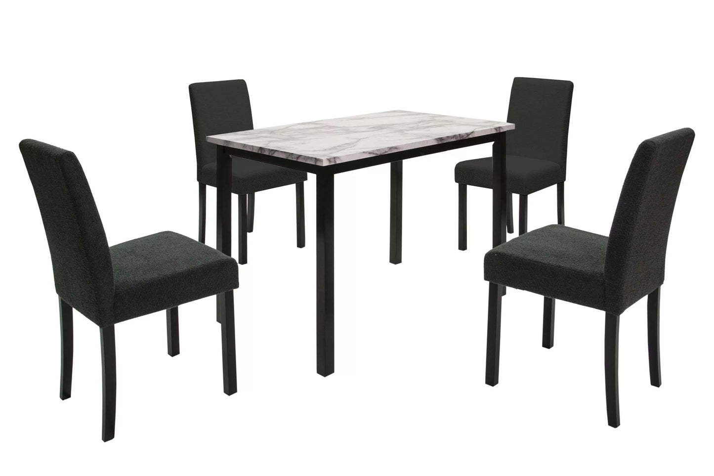 5PC White Faux Marble Top Dining Set