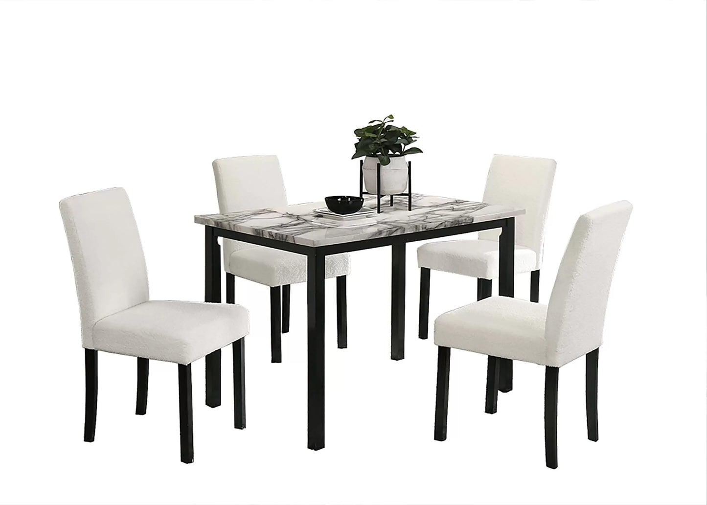 5PC White Faux Marble Top Dining Set