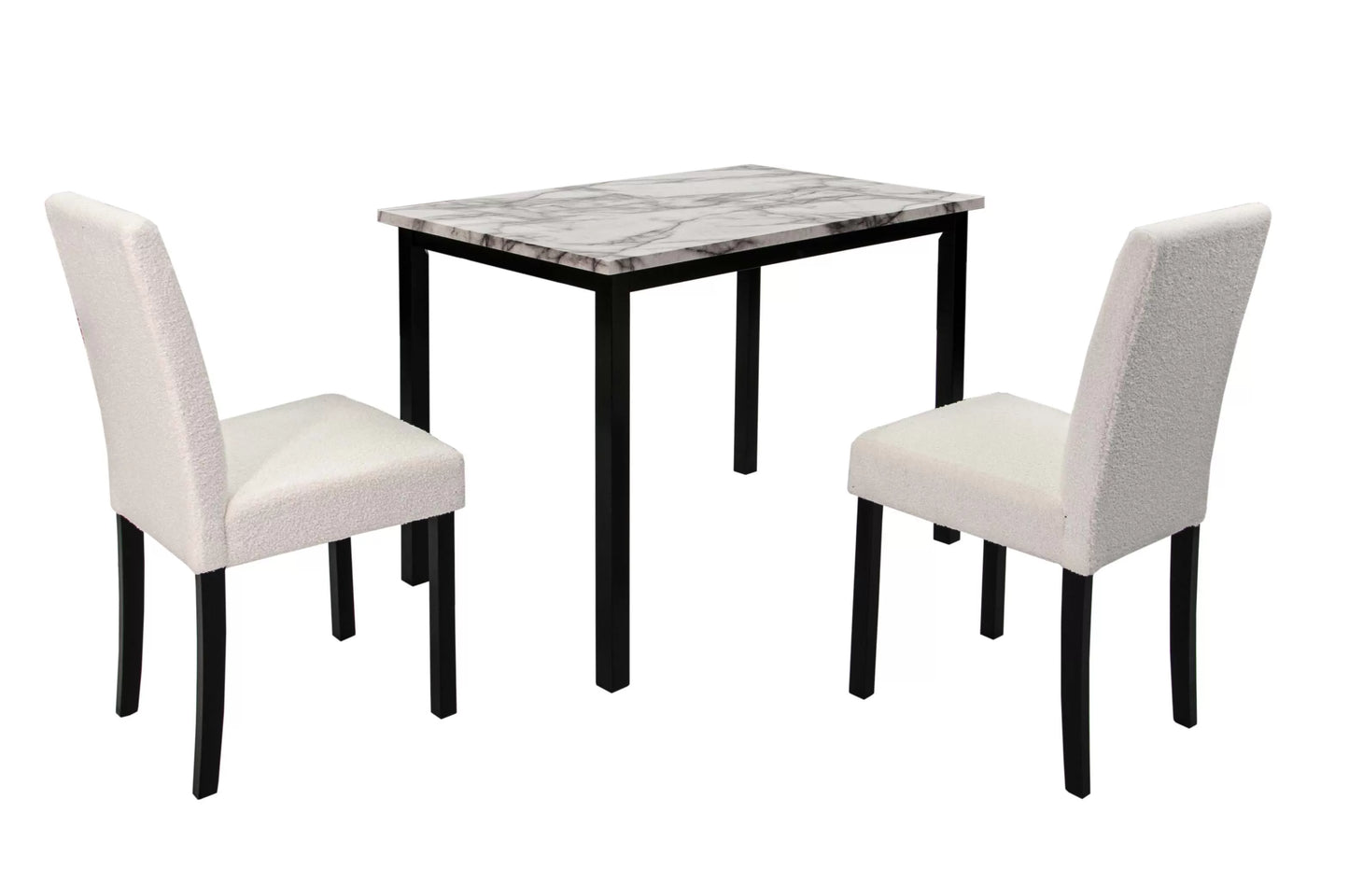 5PC White Faux Marble Top Dining Set