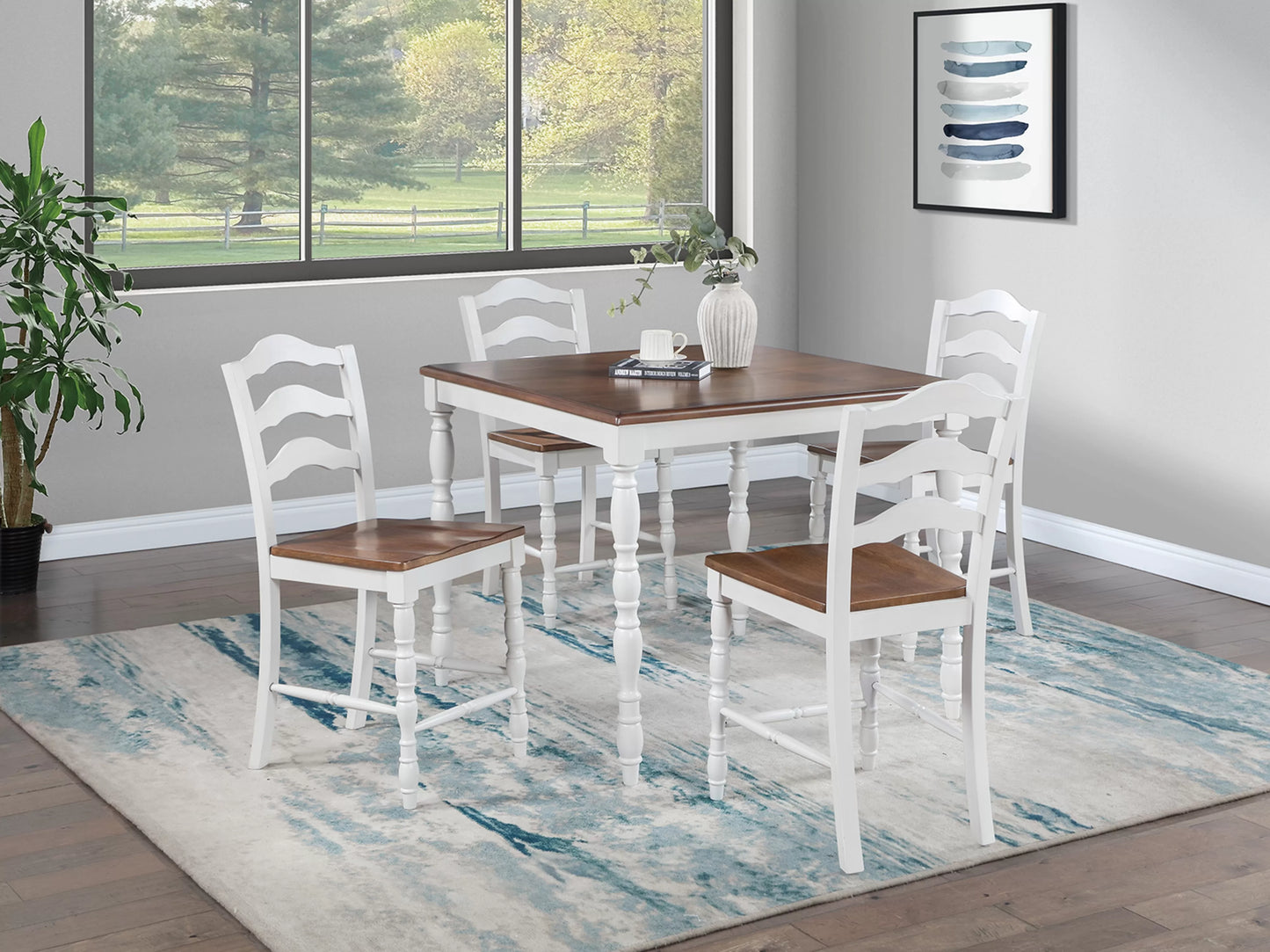 2 Tone Finish 5-Piece Counter Height Dining Set