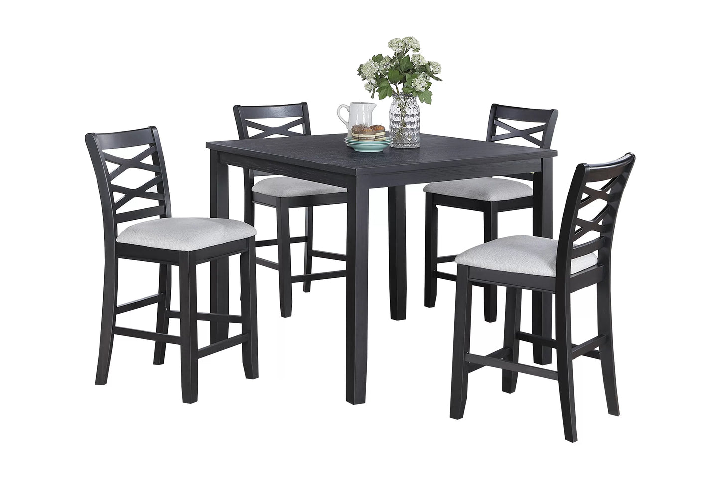 5-Piece Counter Height Dining Set with Upholstered X-Back Chairs