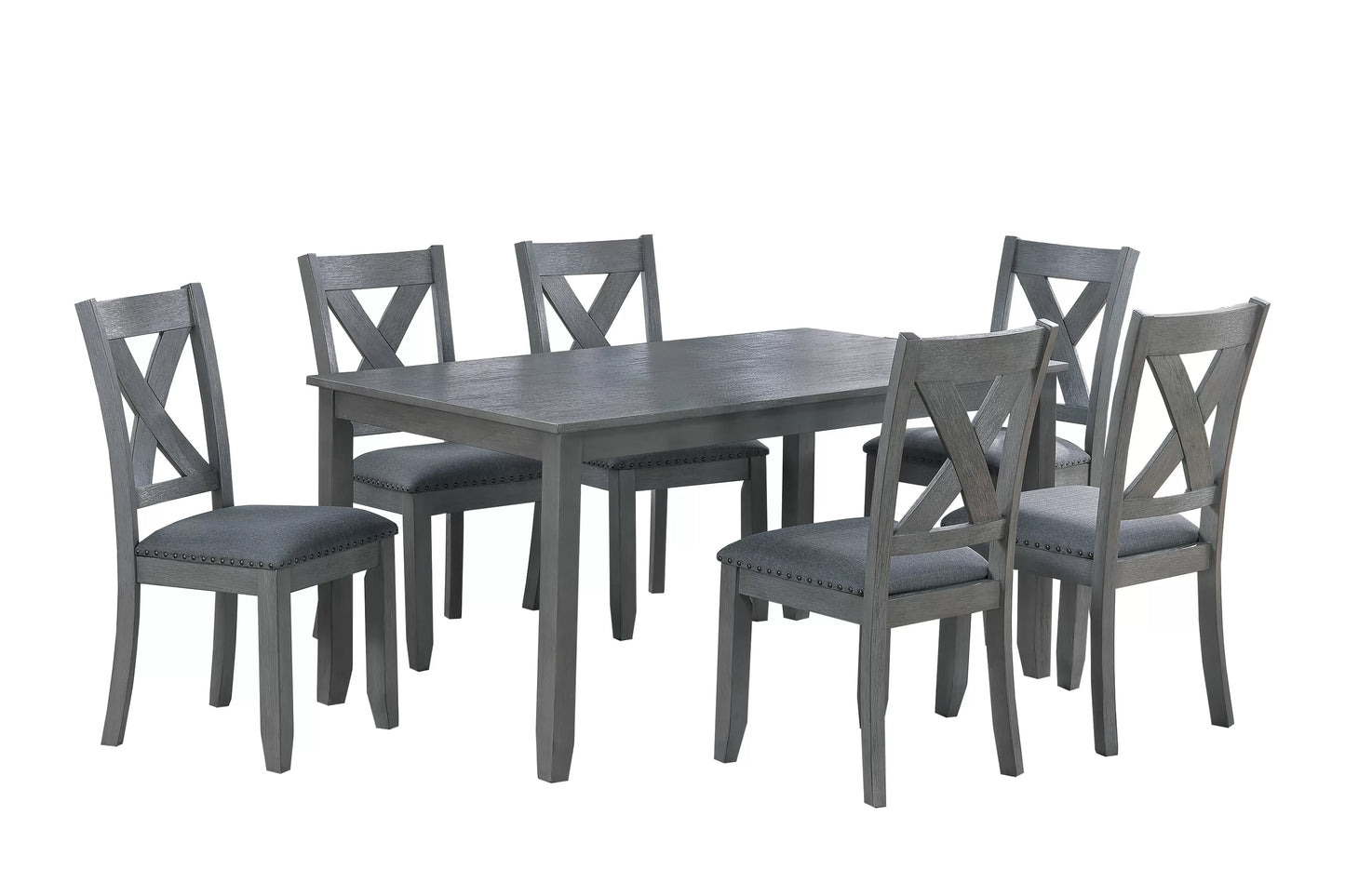 Gray Finish 7 PC Dining Set With Upholstered Seats