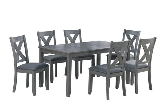 Gray Finish 7 PC Dining Set With Upholstered Seats