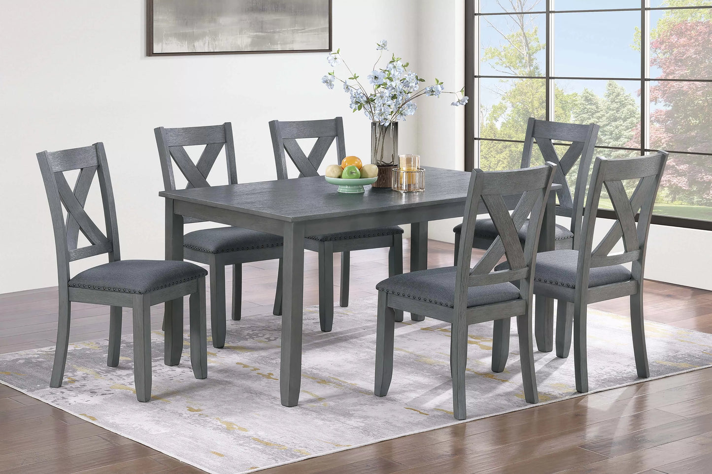 Gray Finish 7 PC Dining Set With Upholstered Seats