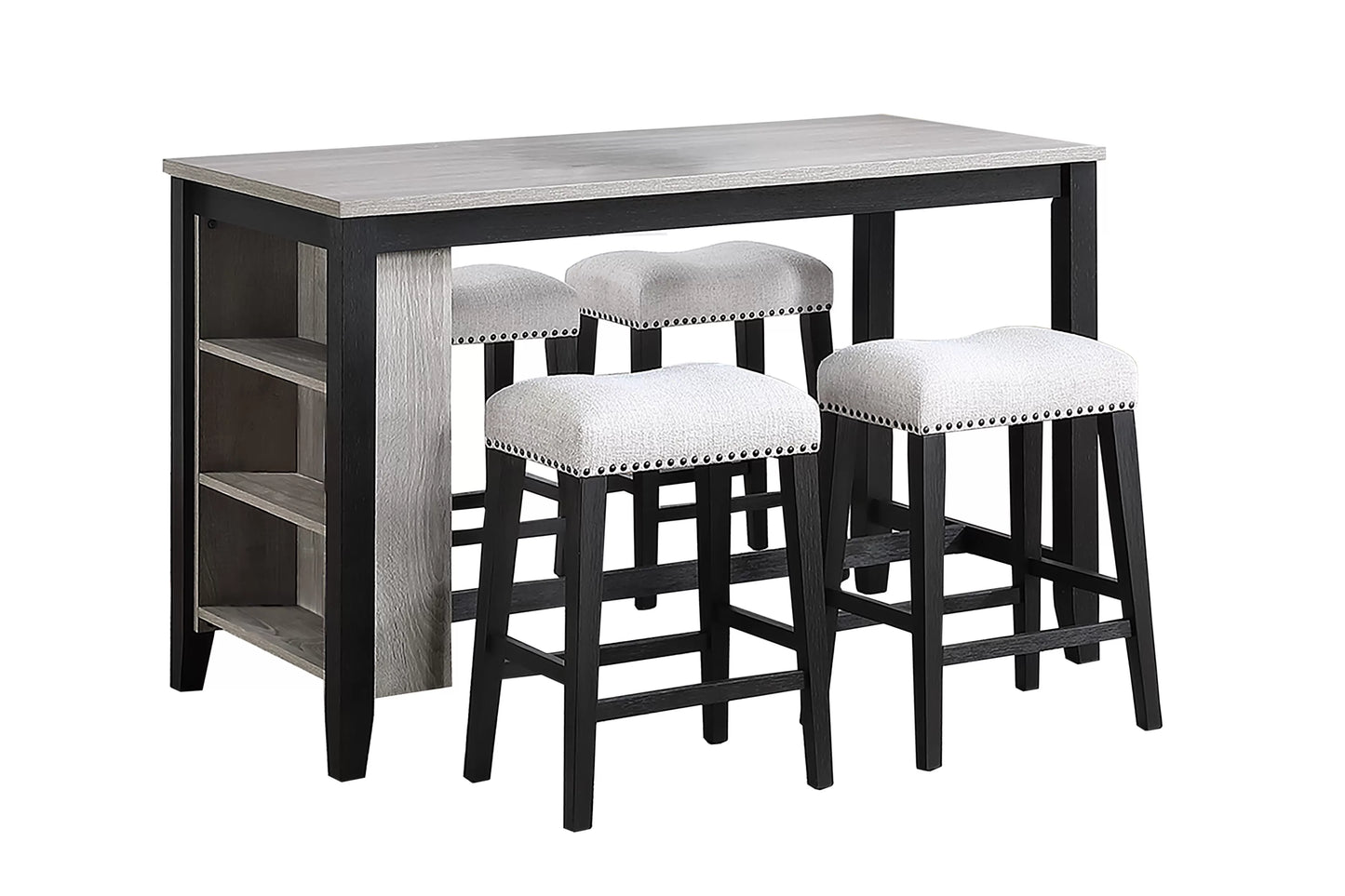 5-Piece Counter Height Dining Set with Storage Shelves