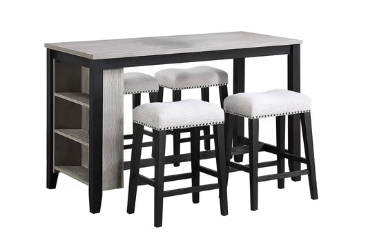5-Piece Counter Height Dining Set with Storage Shelves