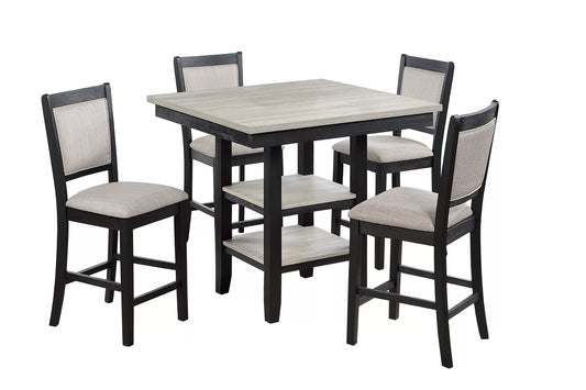 Square 5-Piece Counter Height Dining Set with Storage Shelf