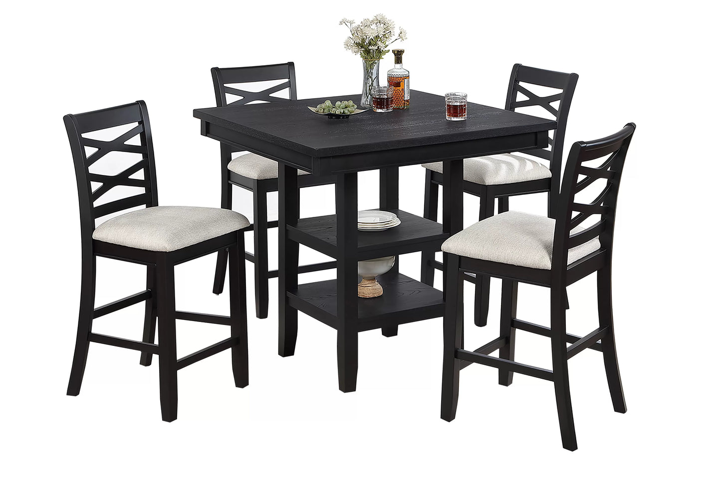 5-Piece Counter Height Dining Set with Storage Shelf