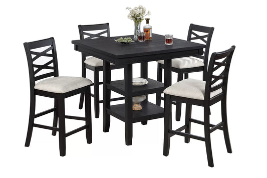 5-Piece Counter Height Dining Set with Storage Shelf