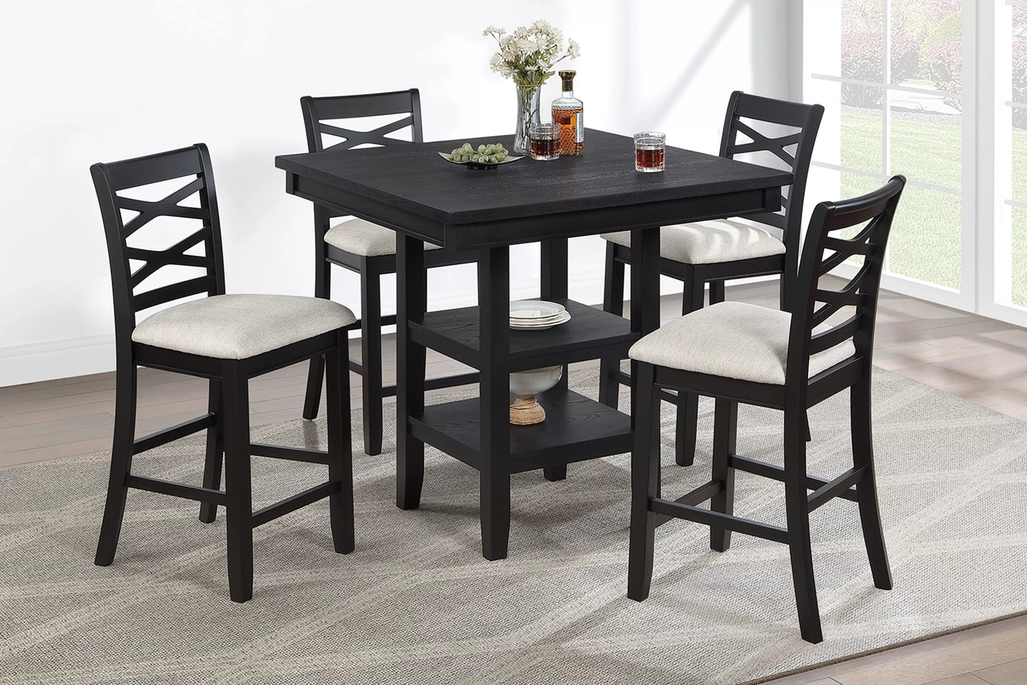 5-Piece Counter Height Dining Set with Storage Shelf