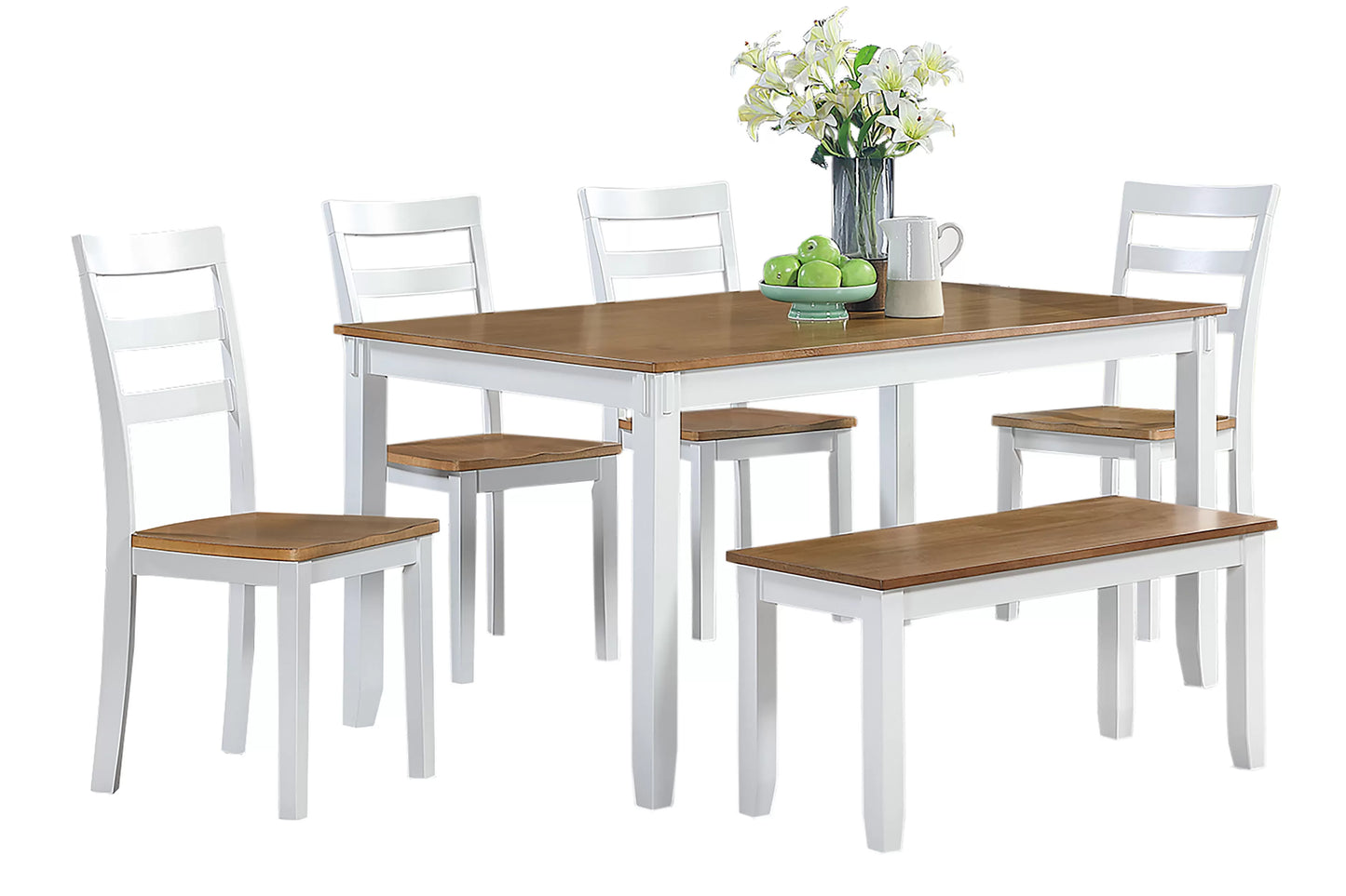 6 PC Dining Set In White & Light Brown Finish