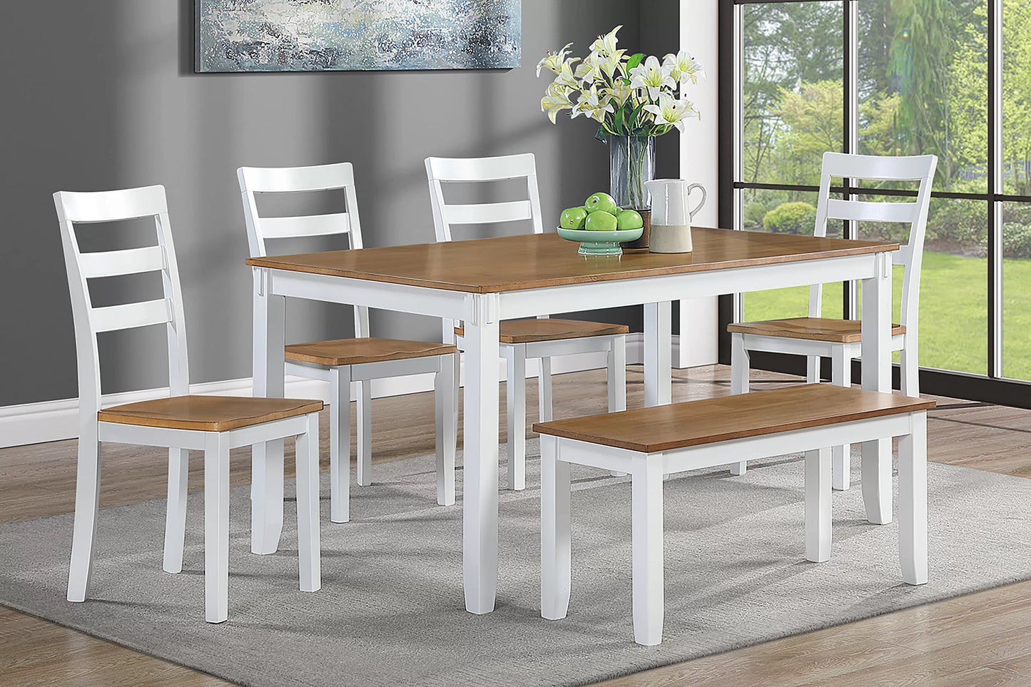 6 PC Dining Set In White & Light Brown Finish