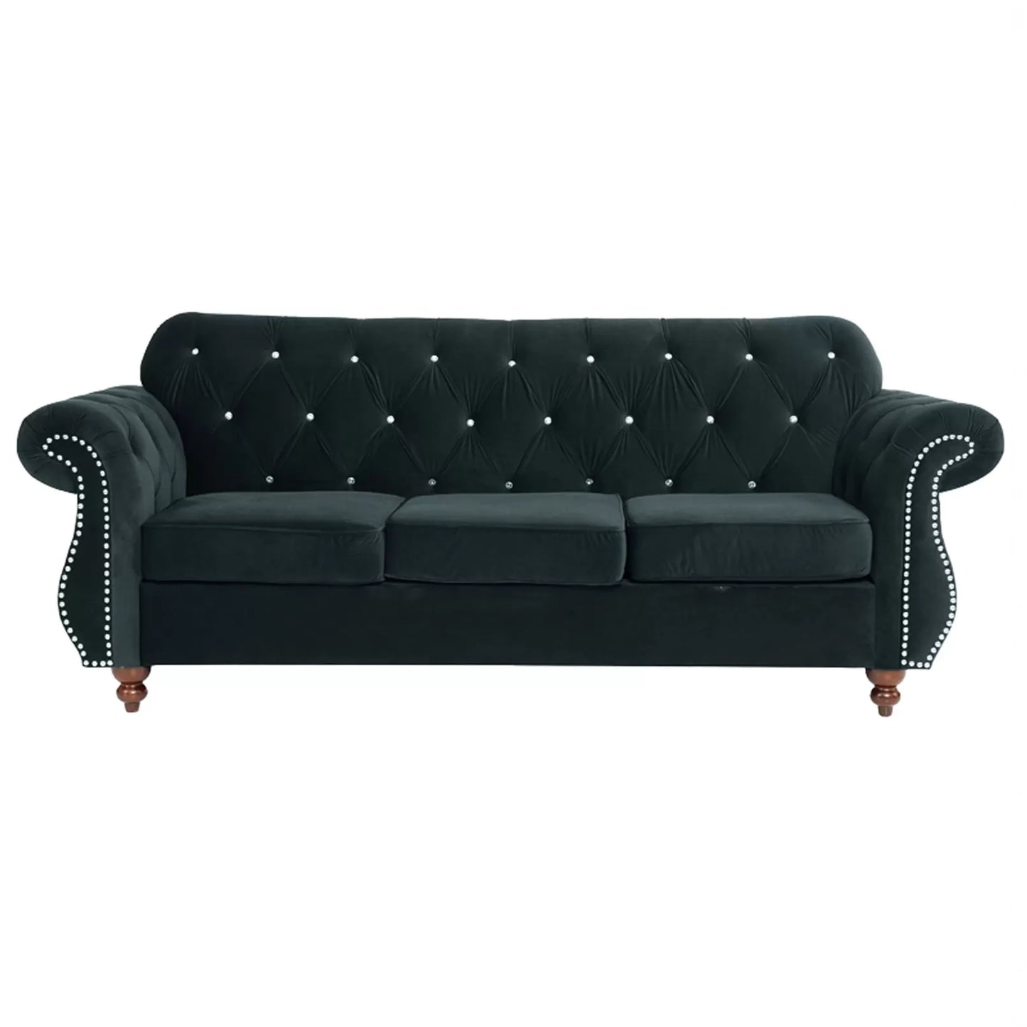 Glam Black Velvet Sofa