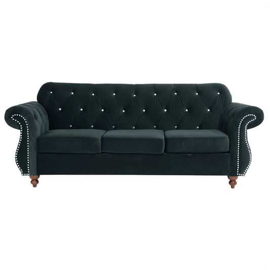 Glam Black Velvet Sofa