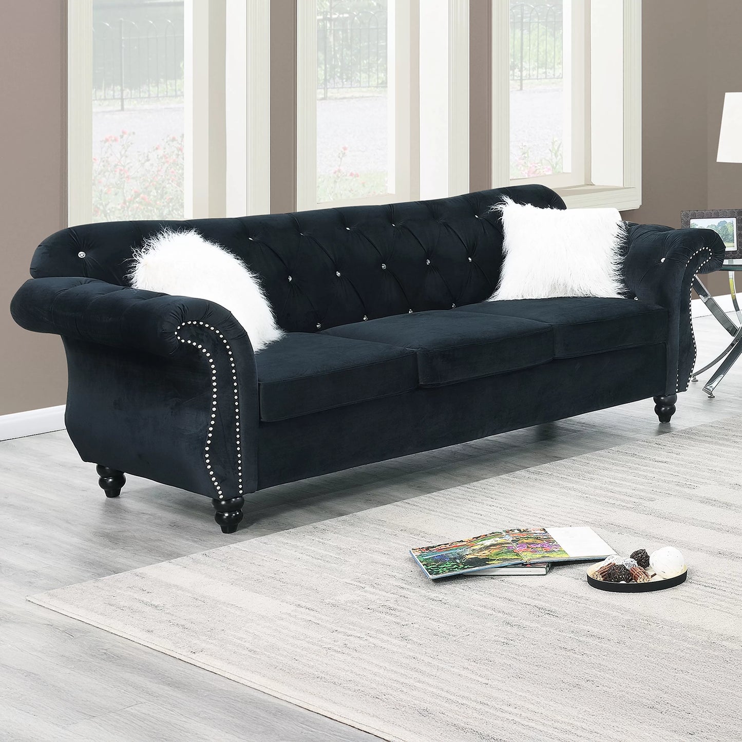 Glam Black Velvet Sofa