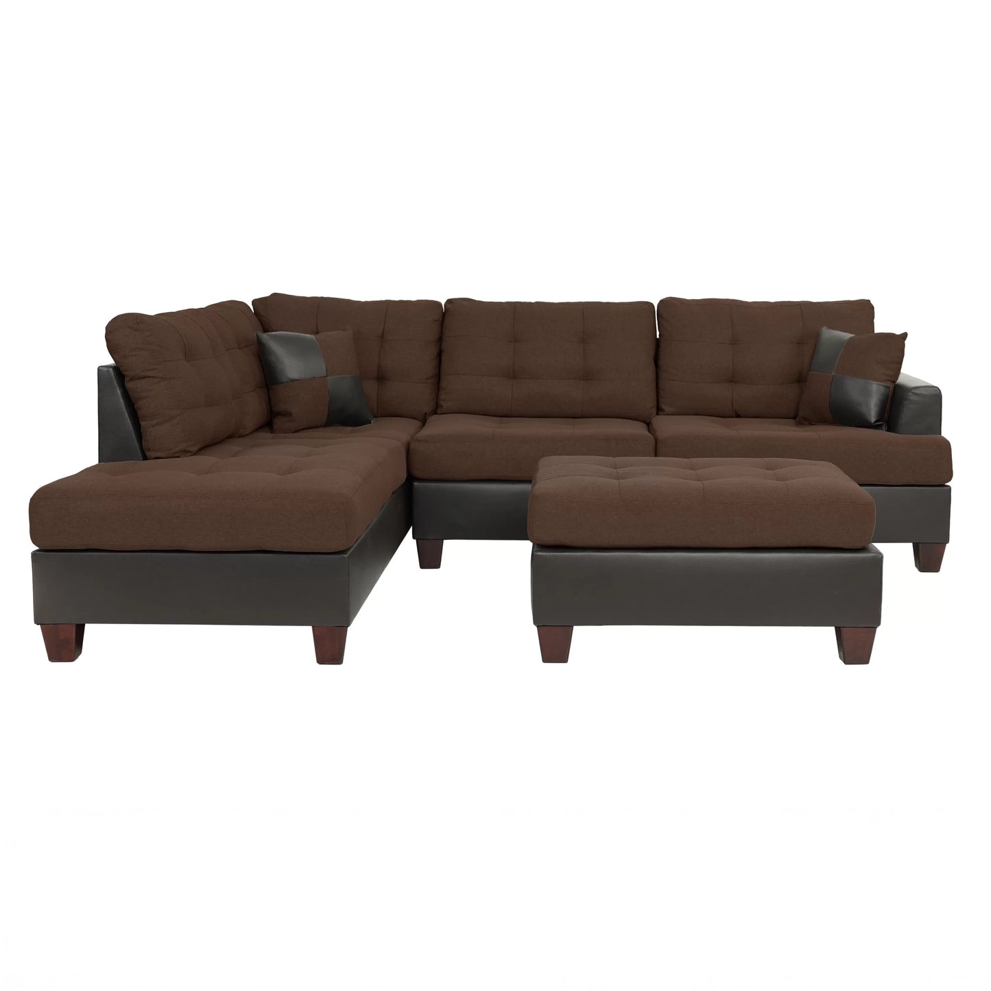 Linen-Look Fabric & Faux Leather Sectional Sofa