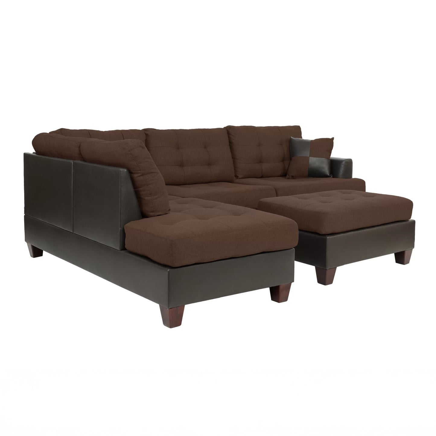 Linen-Look Fabric & Faux Leather Sectional Sofa