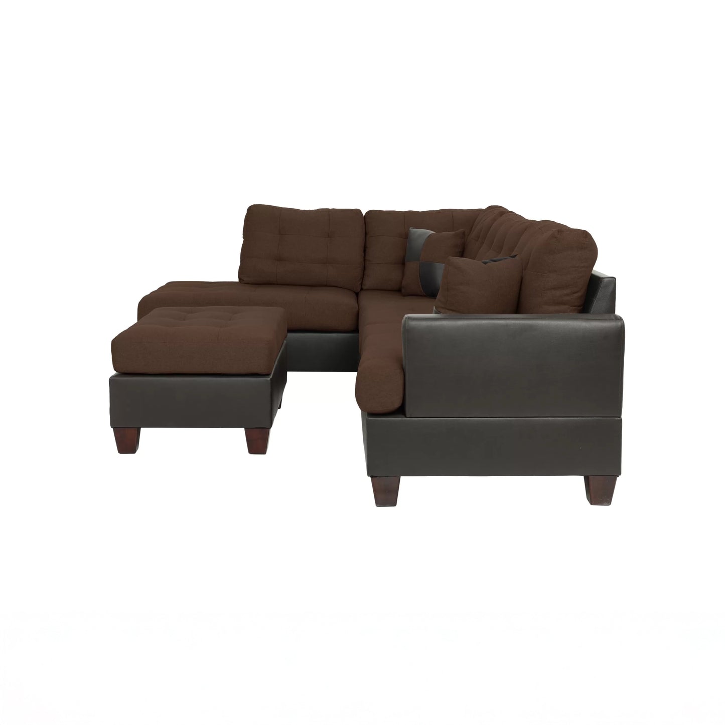 Linen-Look Fabric & Faux Leather Sectional Sofa