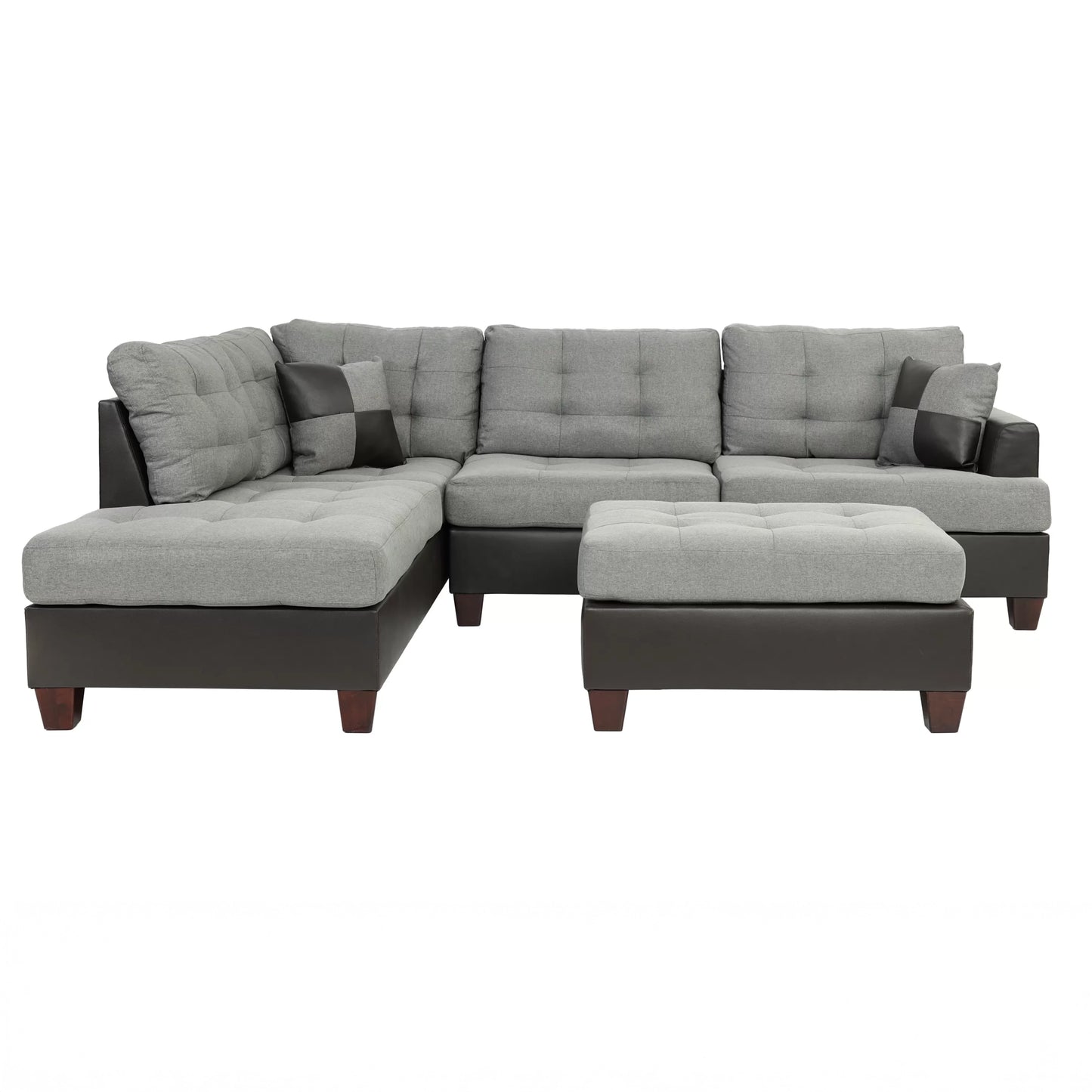 Linen-Look Fabric & Faux Leather Sectional Sofa