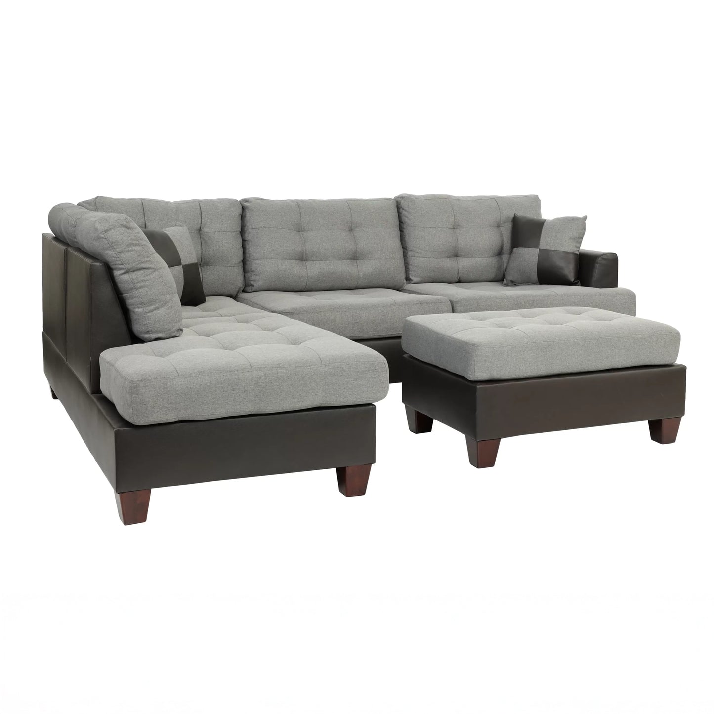 Linen-Look Fabric & Faux Leather Sectional Sofa
