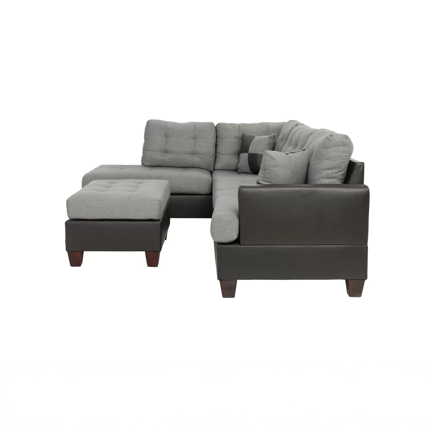 Linen-Look Fabric & Faux Leather Sectional Sofa