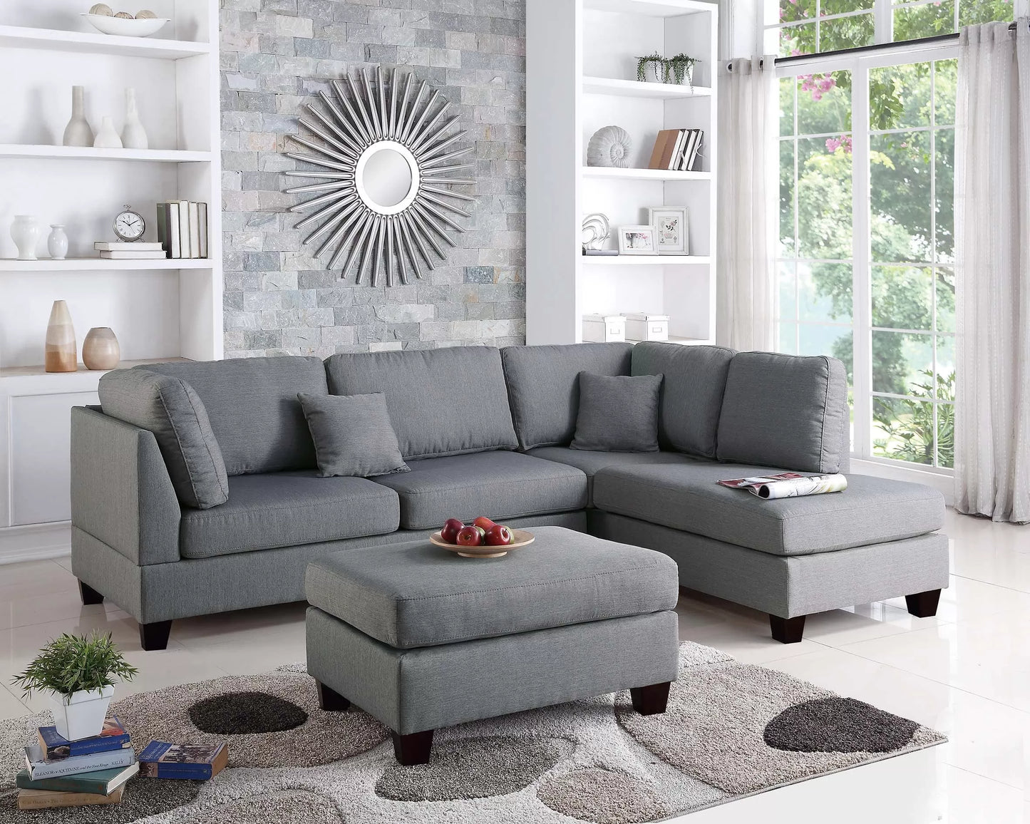 Sectional Sofa Set W/ Ottoman 3 pc