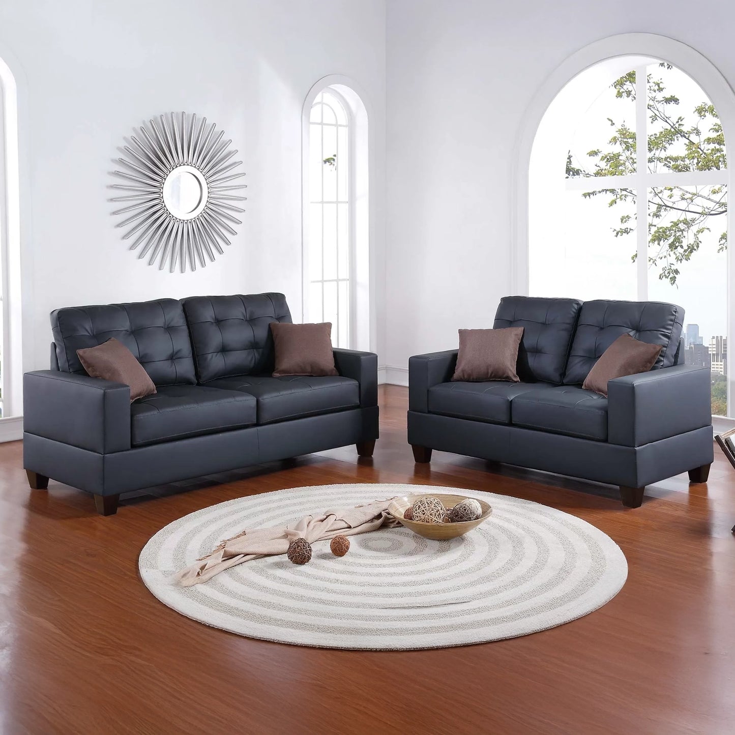 Black Faux Leather Sofa & Loveseat Living Room Set